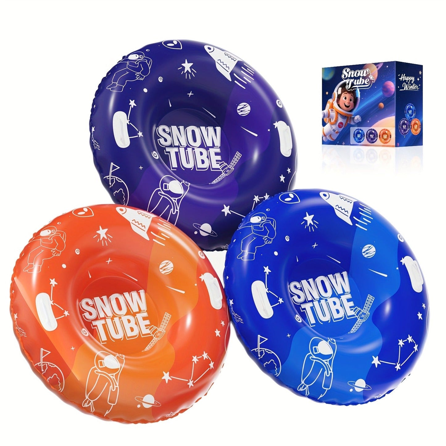 Snow Tubes for Adults 36 Inch 3-Pack – Extra-Large PVC Snow Sleds with 2 Dual Handles, Heavy-Duty Inflatable Snow Tubes for Hill Sledding, Ski Resort & Outdoor Winter Snow Sports