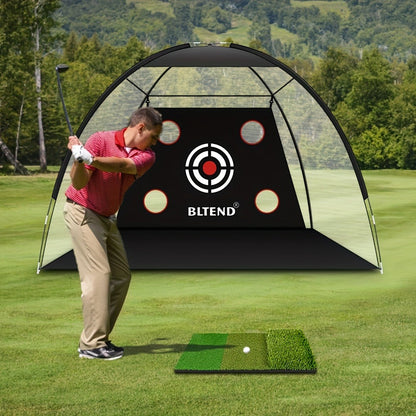 Golf Practice Net 10x7ft with Hitting Mat, Portable Golf Chipping Net for Backyard Indoor Outdoor Use, Golf Training Net for Driving Pitching, Golf Gifts for Men Dad Golfers