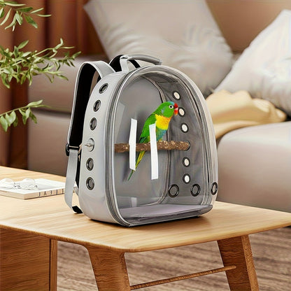 Bird Carrier Backpack Transparent Parrot Cage Backpack with Wooden Perch – Breathable Travel Shoulder Bag for Parrots, Magpies & Small Pet Birds, Outdoor Outing Carrier
