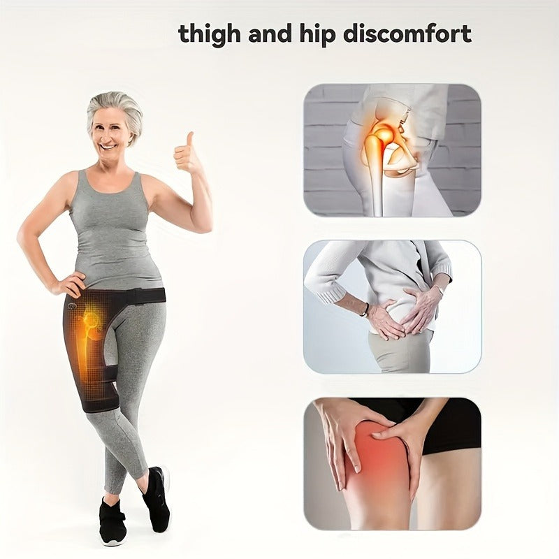 Heated Hip Massager with USB Electric Heat & Vibration – Compression Hip Groin Thigh Support Wrap for Spine & Anti-Cold Warmth, Polyester Fiber Hip Belt with Hook-and-Loop Closure