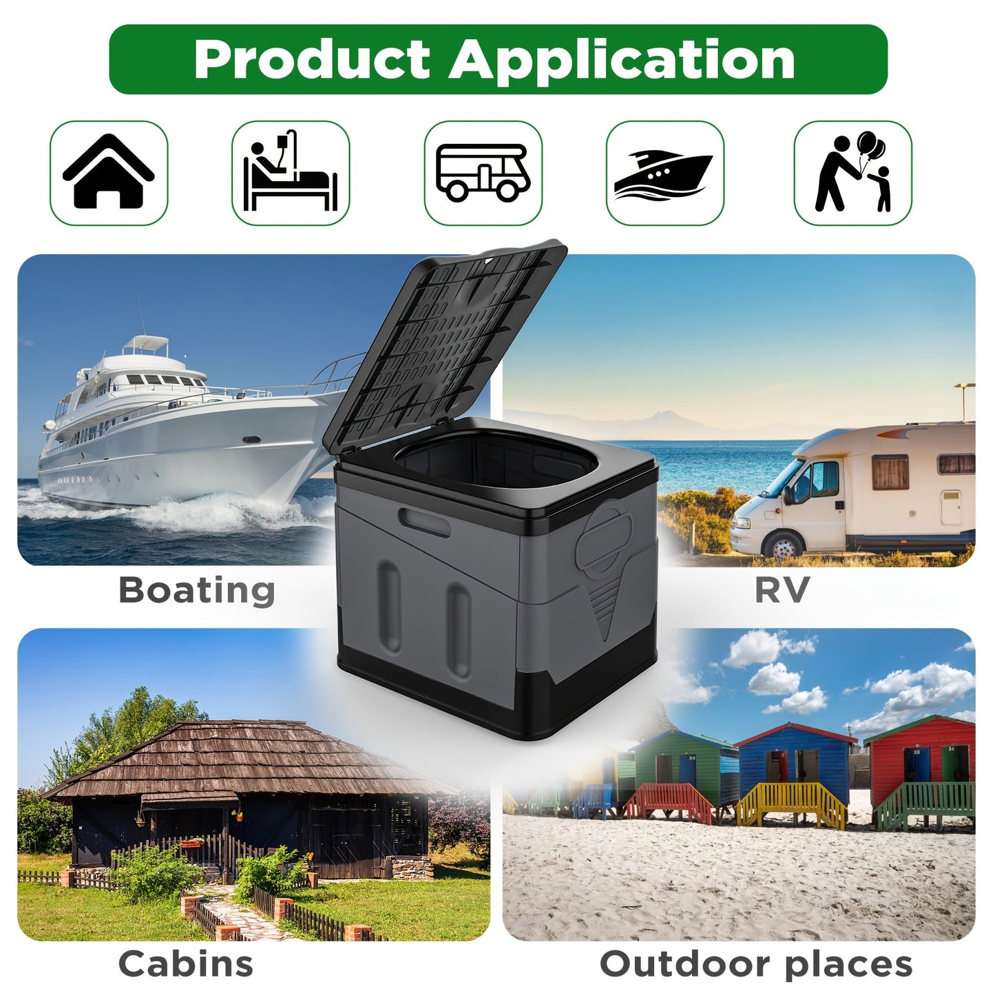 Portable Folding Camping Toilet with Carry Bag & 12 Waste Bags – Ventilated Easy-Clean Commode for Camping, Hiking, Boating, Road Trips, Festivals & Emergency Use, Compact RV Outdoor Toilet