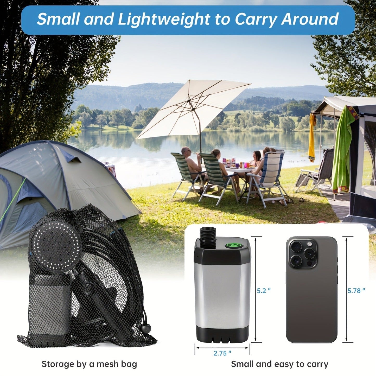 Camping Shower Portable with Smart Digital Temperature Display, 6000mAh USB Rechargeable Battery, 6 Spray Modes for Outdoor Hiking Pet Washing Car Beach