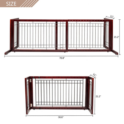 Freestanding Pet Gate for Dogs & Cats - Solid Wood Dog Gate for House, Adjustable 40" to 71" Wide, Indoor Dog Fence for Doorways Stairs Hallways, No-Drill Extra Wide Baby Gate