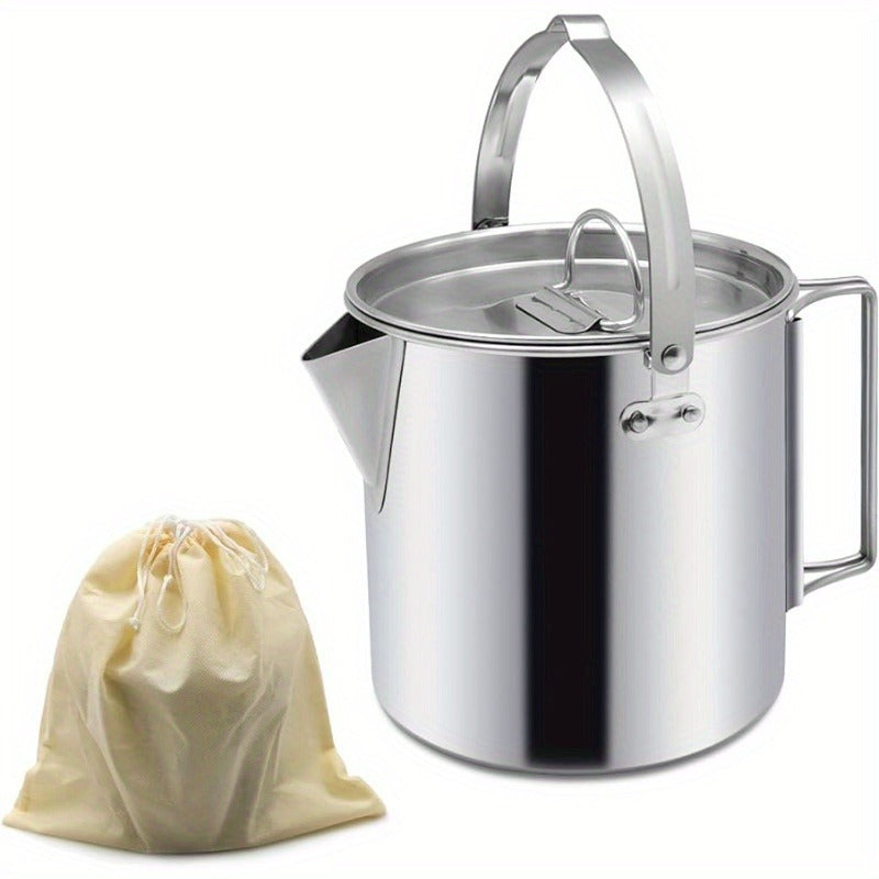 Stainless Steel Camping Kettle 1.2L Collapsible Hanging Portable Outdoor Teapot with Lid for Camping Hiking Picnic Backpacking Campfire Boiling Water Tea Coffee Lightweight Camp Cookware