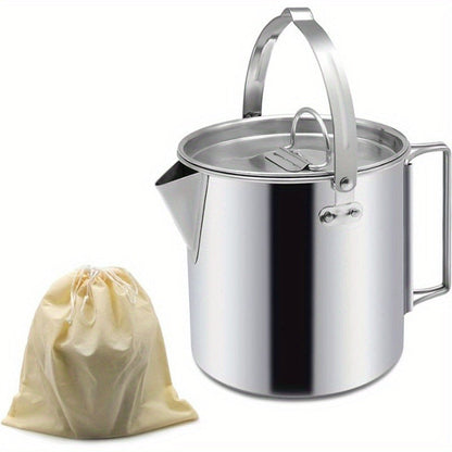 Stainless Steel Camping Kettle 1.2L Collapsible Hanging Portable Outdoor Teapot with Lid for Camping Hiking Picnic Backpacking Campfire Boiling Water Tea Coffee Lightweight Camp Cookware