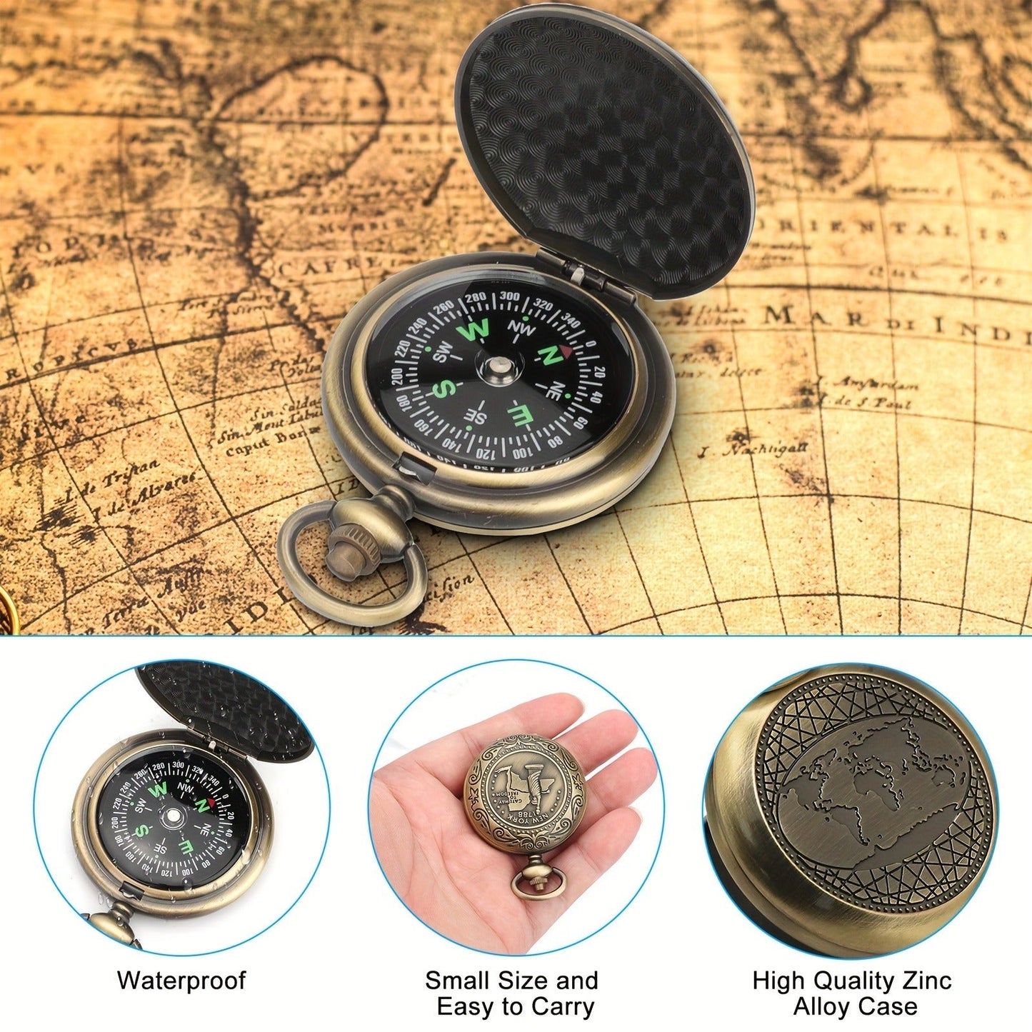Vintage Pocket Compass Luminous Indicator - Compact Outdoor Navigation Tool for Hiking, Camping, Mountaineering & Adventures, Christmas Gift for Outdoor Enthusiasts