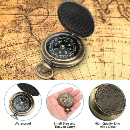 Vintage Pocket Compass Luminous Indicator - Compact Outdoor Navigation Tool for Hiking, Camping, Mountaineering & Adventures, Christmas Gift for Outdoor Enthusiasts