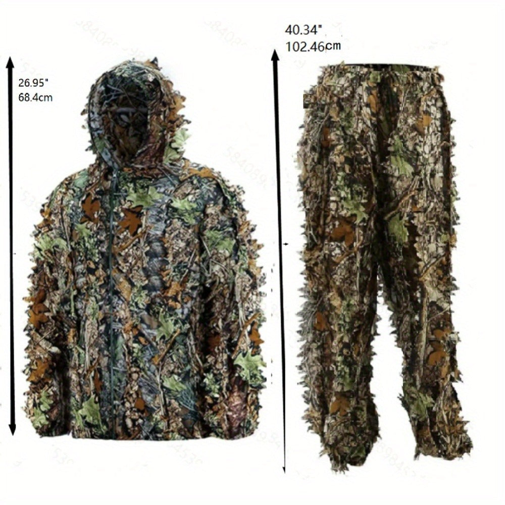 Ghillie Suit 3D Camo Hunting Set – Lightweight Breathable Hooded Camouflage Jacket & Pants for Deer Hunting Sniper Airsoft & Wildlife Photography