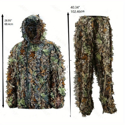 Ghillie Suit 3D Camo Hunting Set – Lightweight Breathable Hooded Camouflage Jacket & Pants for Deer Hunting Sniper Airsoft & Wildlife Photography