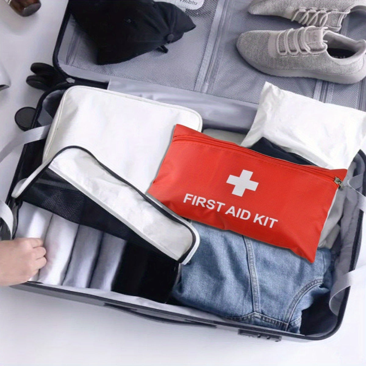 First Aid Bag 16-Pack – Empty Water-Resistant Nylon Pouch with Full-Open Zipper & Cross Symbol, Lightweight Portable Medical Bag for Home, Car, Office, Camping & Hiking (20x14cm / 7.9x5.5in)