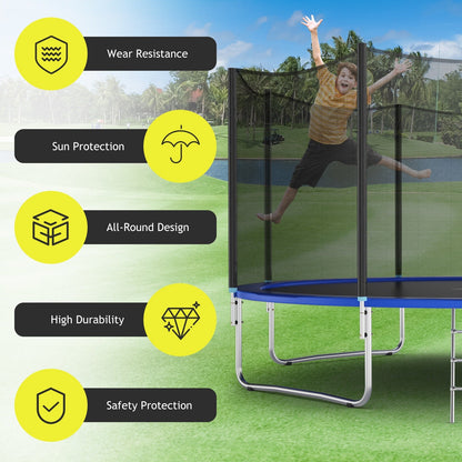 Trampoline Safety Net Replacement 12FT 14FT – PE Enclosure Net with Zipper Door & Safety Buckles for 8 Straight Poles