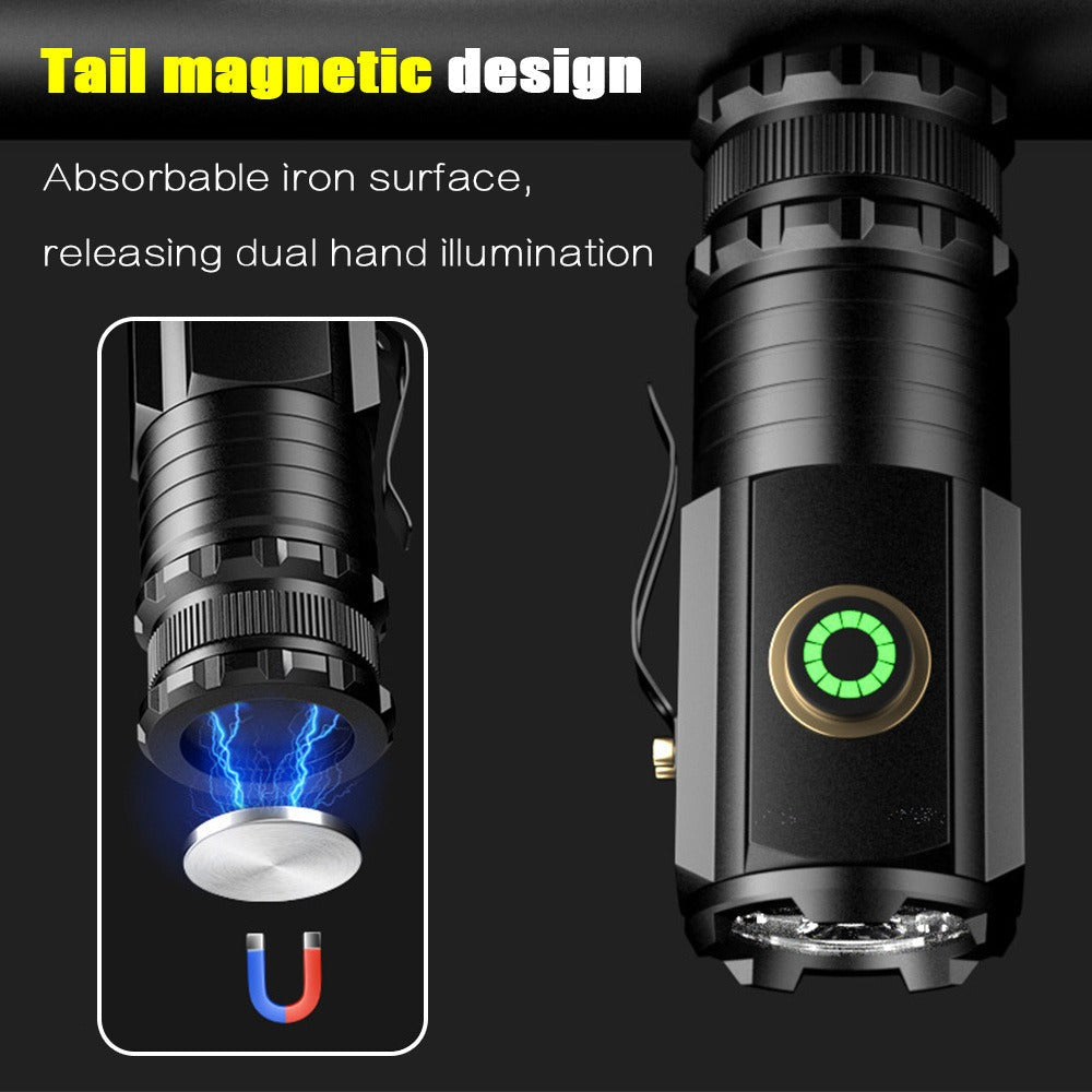 2000 Lumens Mini EDC Flashlight – Rechargeable 18650 Lithium Type-C, 4 Dimming Modes & Turbo, 300M Beam, Compact Pocket Torch for Camping, Hiking & Emergencies (Short/Long, Black/Classic)
