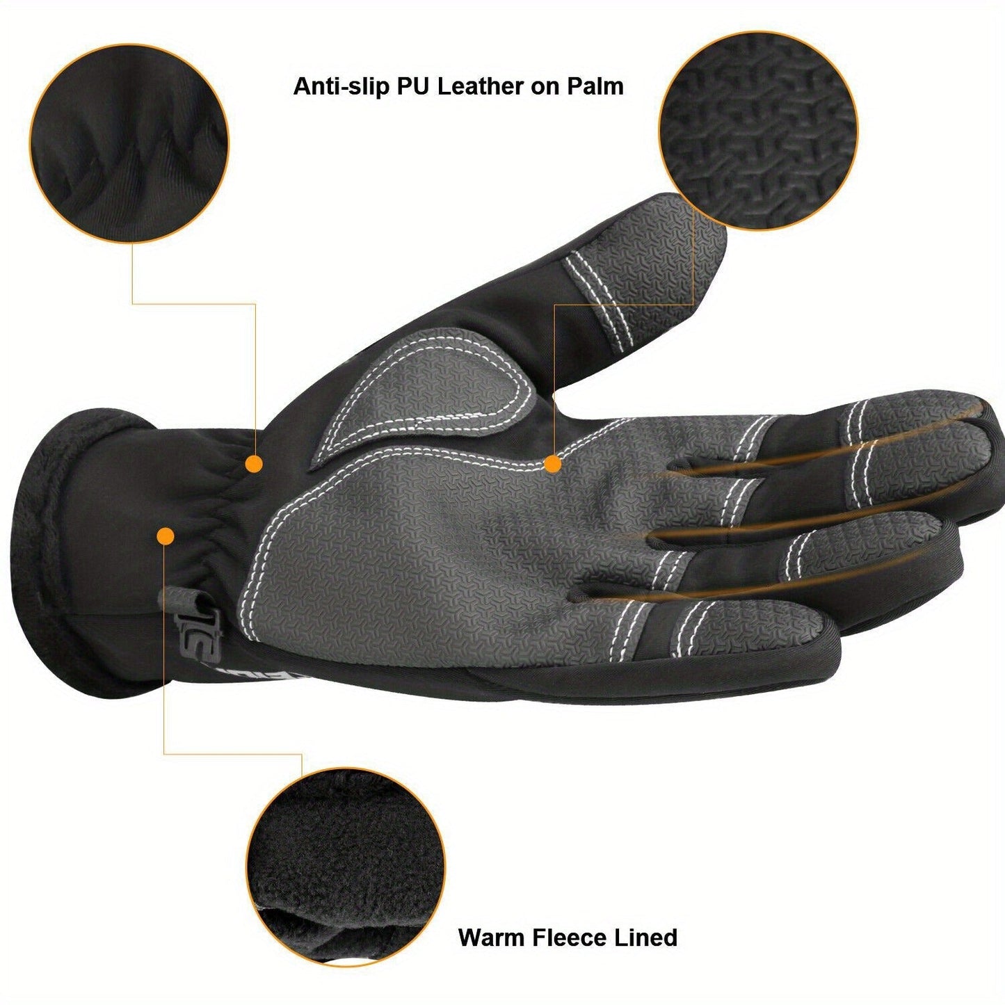 Windproof Knit Gloves for Outdoor Riding & Skiing – 2 Pairs Full-Finger Slip-Resistant Winter Gloves | 100% Polyamide Warm Gloves for Men & Women | S M L XL XXL | Black Gray