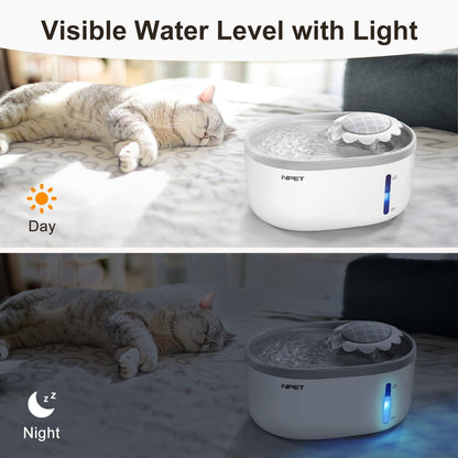 Automatic Pet Water Fountain 2L / 67oz - Ultra-Quiet Pump, Visible Water Level Window, Cat & Dog Water Dispenser, Safe BPA-Free Design, Filter Included, No Battery Required, PETNC010GW