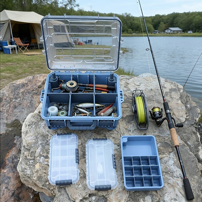 Fishing Tackle Box with Adjustable Dividers & Handle - Multi-Layer Large Capacity Portable Lure Storage Organizer for Hooks, Baits & Accessories - Waterproof Fishing Gear Box for Bass, Kayak & Outdoor Fishing