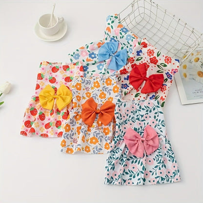 Dog Dress Floral Princess Bow - Cute Puppy Summer Dress for Small Dogs & Cats, Pink & Red Pet Dog Skirt with Bow Decoration, Summer Costume for Yorkshire Chihuahua Small Pets XS to XXL