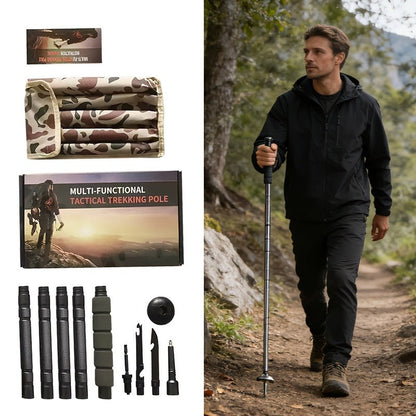 Tactical Trekking Pole Adjustable Hiking Stick | Titanium Alloy with Built-In Compass Canvas Storage Pouch & Combination Lock | Multi-Function Outdoor Hiking Camping Survival Gear Gift Black