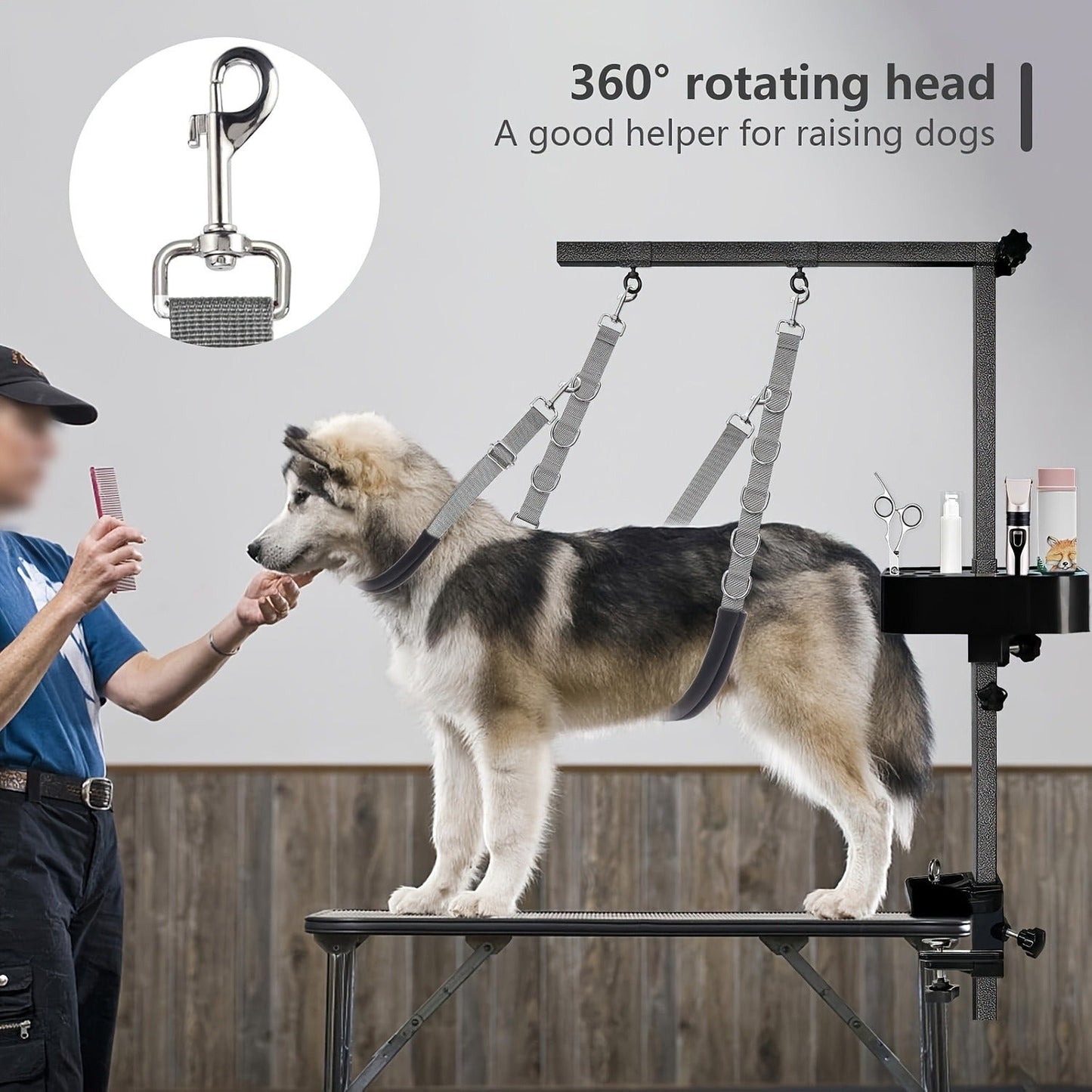 Dog Grooming Traction Rope Set 3pcs – Adjustable Restraint Loop with Rings, No Battery Needed, Pet Bathing & Styling Restraint Accessories for Professional Groomer Assistant Kit, Grey
