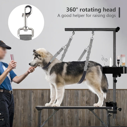 Dog Grooming Traction Rope Set 3pcs – Adjustable Restraint Loop with Rings, No Battery Needed, Pet Bathing & Styling Restraint Accessories for Professional Groomer Assistant Kit, Grey