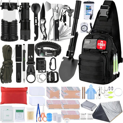 272-Piece Survival Gear Kit with Tactical Bag – Emergency Survival Equipment with Fire Starter, First Aid & Outdoor Tools for Camping, Hiking, Hunting – Crossbody & Molle Bag Options