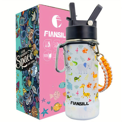 Kids Insulated Water Bottle 16oz with 3D Print Design - Stainless Steel Vacuum Flask, Leak-Proof BPA-Free, One-Hand Lid, Woven Strap & Carabiner, Perfect Student Gift for Boys & Girls, 8 Fun Styles