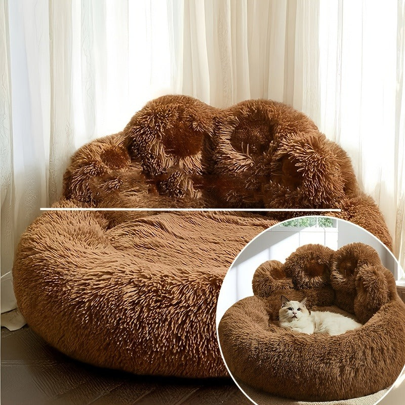 Dog Bed Cat Bed Bear Paw Round Plush Non-Slip – Soft Warm Cuddler Pet Mattress for Puppy, Small, Medium & Large Dogs and Cats, Sizes 20–36 Inch, Colors: Coffee, Pink, Gray