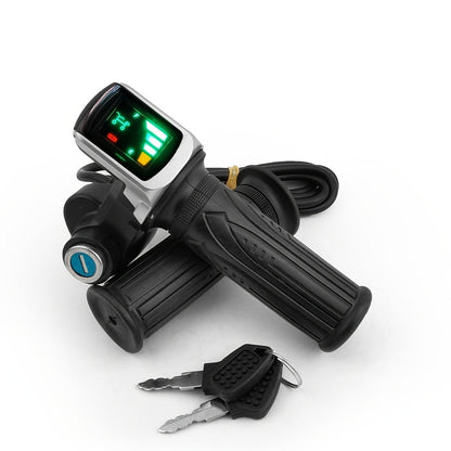 Electric Bike Scooter Key Throttle Grip Handle with LCD Display | 24V 48V Compatible | E-Bike Twist Throttle with Power Lock Wiring for Electric Motorcycle Scooter Replacement