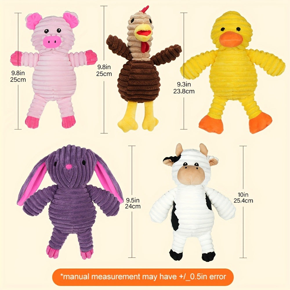 Squeaky Plush Dog Toys Pack of 5 - Stuffed Animal Dog Toy Bundle with Embroidered Safety Eyes, Washable Soft Chew Toys for Small Medium Large Dogs, Cute Puppy Gift Set - Pig Frog Elephant Chicken Fox