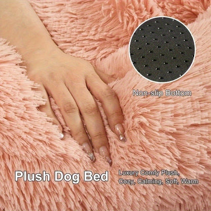 Dog Bed & Cat Bed Plush Bear Paw Print – Soft Warm Pet Bed for Small Medium Large Dogs, Thickened Long Plush, No Assembly, Autumn Winter Pet Sleeping Bed in Coffee Pink Gray