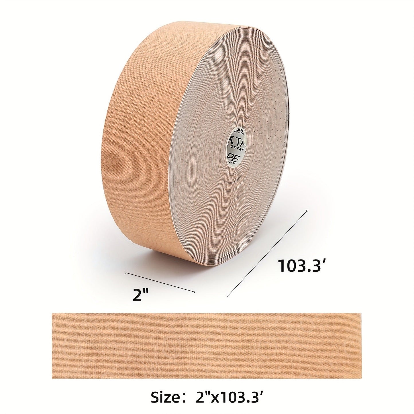 Bulk Kinesiology Tape Roll 2 Inch x 103 Feet Beige - Elastic Latex Free Athletic Therapeutic Tape for Sports, Muscle Support, Injury Recovery, Pre-Cut Printed, Long-Lasting Adhesive Kinesio Tape