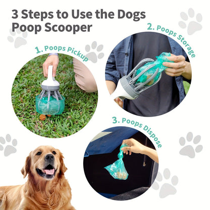 Dog Pooper Scooper No-Touch 2-in-1 with 75 Waste Bags & Wide Claw Attachment – Portable Hands-Free Hygienic Waste Pick-Up System for Small Medium Large Dogs, Parks & Lawn Use