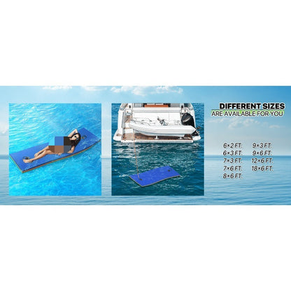 Floating Water Mat 12x6ft – 3-Layer Tear-Resistant Giant Lake Lily Pad, High-Visibility, Bungee Tether Included for Pool River Ocean Outdoor Water Recreation