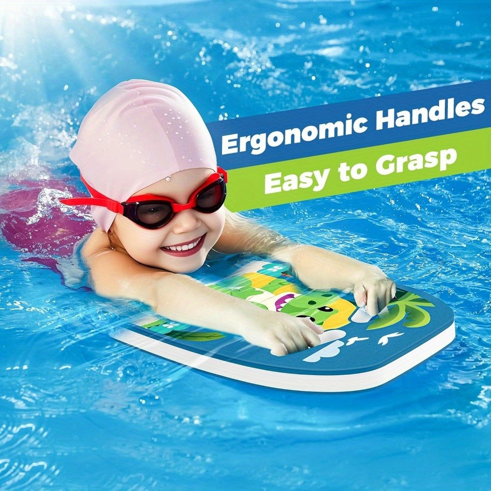 Kids Swimming Kickboard – Cute Dinosaur Cartoon Design, Blue Buoyant Foam Pool Training Aid for Toddlers Children, Stroke Development Water Safety Swim Board