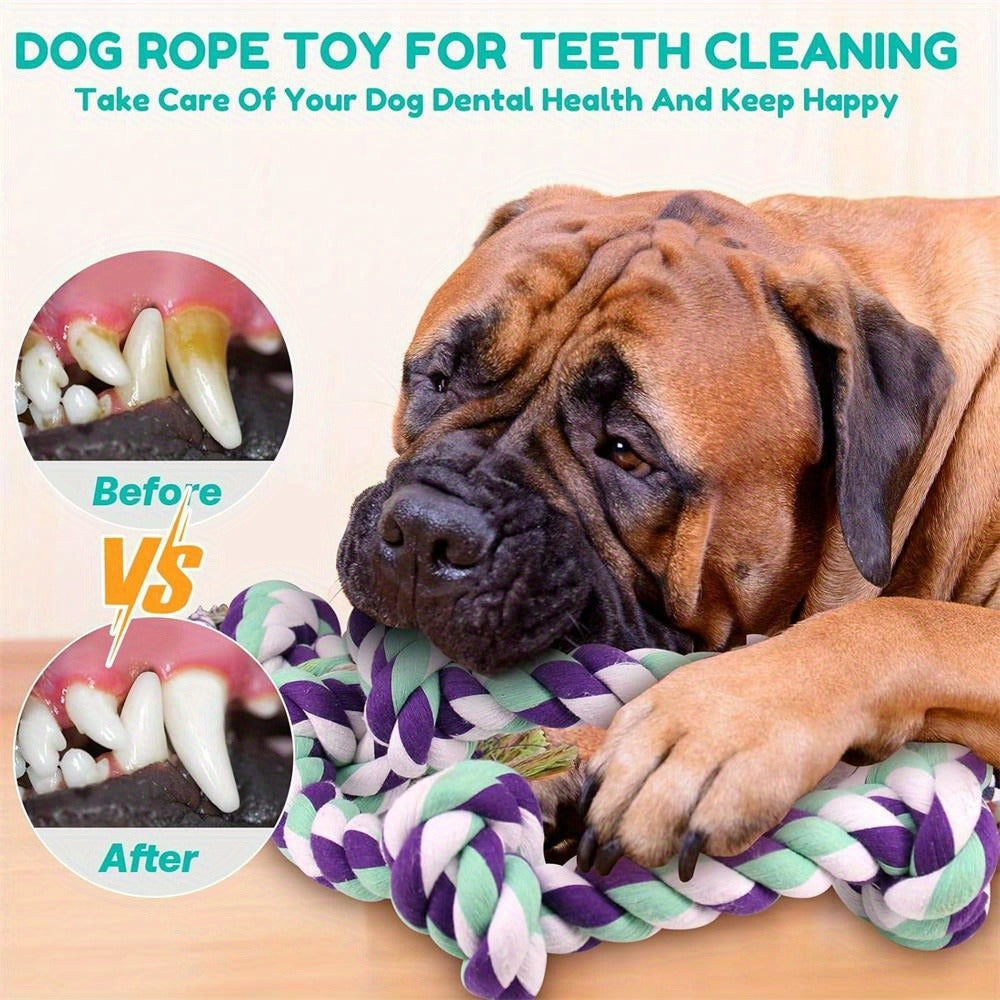 Rope Dog Toy 6-Knot Tug of War Chew Toy for Large Dogs - Heavy Duty Teeth Cleaning Rope Bone Toy for Aggressive Chewers, Durable Interactive Play & Dental Health Toy for Medium Large Dogs
