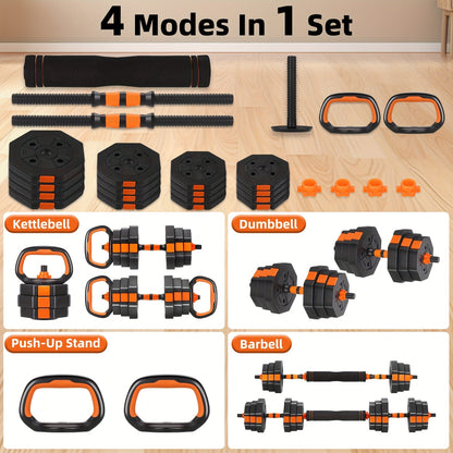 Adjustable Barbell & Dumbbell Set 4-in-1 – 25/50/66 lbs Home Gym Weight Set with Connecting Rod, Strength Training for Men & Women