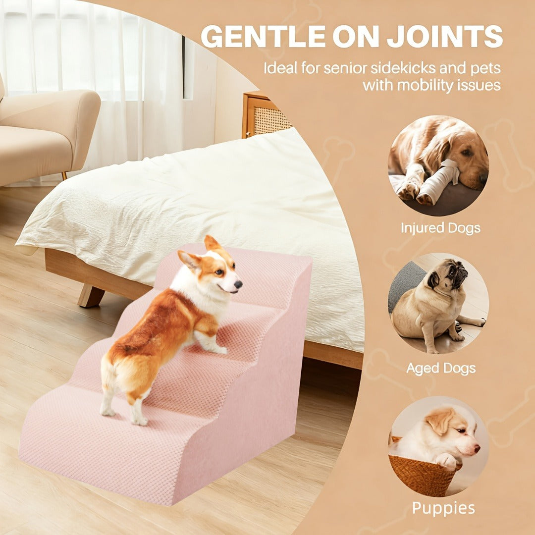 Dog Stairs for High Beds & Sofa - Extra Wide Foam Pet Steps with Non-Slip Bottom, Soft Cushioned Dog Ramp for Couch, Ideal for Small Dogs, Senior & Injured Pets, 2/3/4 Steps, 6 Colors