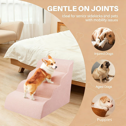 Dog Stairs for High Beds & Sofa - Extra Wide Foam Pet Steps with Non-Slip Bottom, Soft Cushioned Dog Ramp for Couch, Ideal for Small Dogs, Senior & Injured Pets, 2/3/4 Steps, 6 Colors