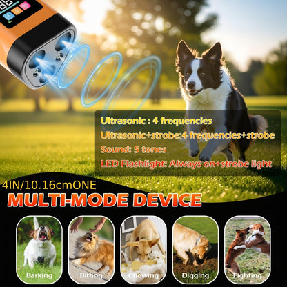 65ft Long-Range Dog Repeller - Triple-Head Ultrasonic Bark Deterrent, Powerful Soundwave Technology, USB Rechargeable Portable Handheld Anti-Barking Device, Dog Behavior Training Tool, Orange