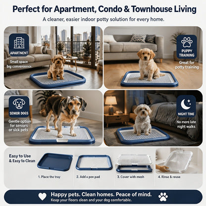 Indoor Dog Potty Tray with Removable Grating - Leak-Proof Puppy Training Toilet, Washable Pee Pad Holder for Apartments, Easy Clean Dog Bathroom, 7 Colors, Small & Large Sizes