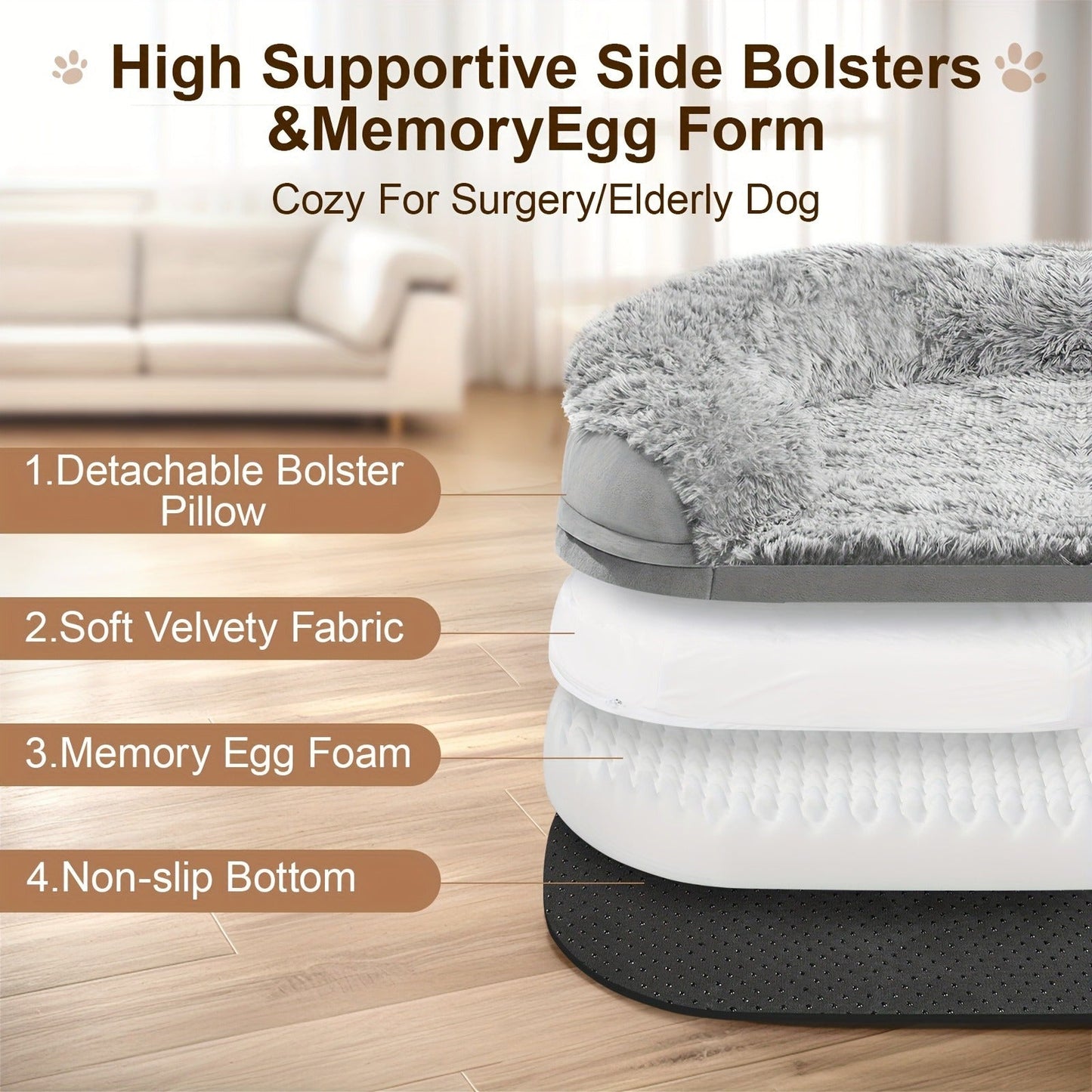 Orthopedic Dog Bed Egg Foam Ultra Soft Washable Cover for Large Medium Small Dogs Aging Pets Rectangle Semicircle Anti-Slip Joint Relief Pet Bed