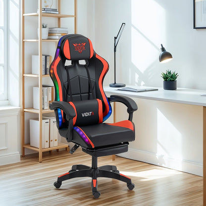 RGB Gaming Chair with LED Lights Footrest Ergonomic Gaming Chair with Massage Lumbar Support Reclining Video Game Chair for Adults Home Office Computer Chair with USB RGB Lighting