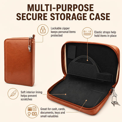 Lockable Soft Pistol Case Book-Style Handgun Storage Bag with Zipper - Discreet Portable Gun Case for 9mm & Most Handguns, Safe Transportation & Home Storage, Available in Black & Brown