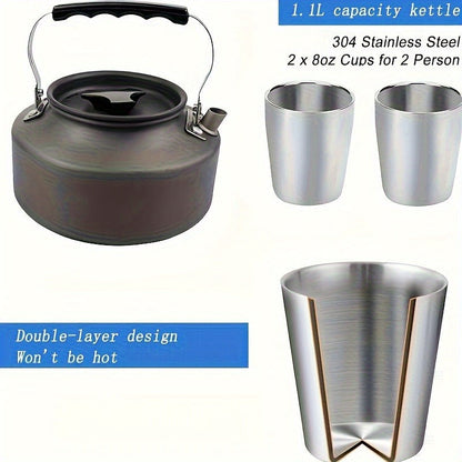 15-Piece Camping Cookware Set with Non-Stick Aluminum Alloy Pots & Pans – Portable Outdoor Cooking Kit with Kettle, Frying Pan, Cooking Pot, Plates, Cups, Folding Cutlery & Storage Bags – Perfect Father's Day Gift
