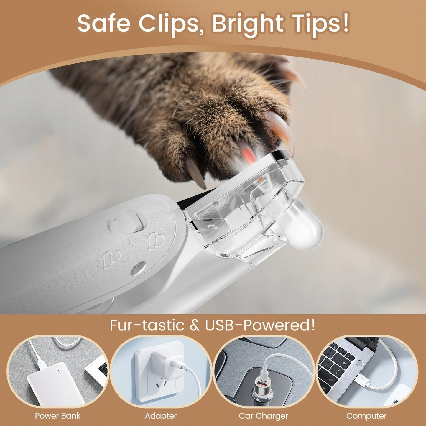 2-in-1 Pet Grooming Clipper with LED Light – Rechargeable Nail Cutter & Paw Hair Trimmer for Dogs & Cats | Precision Trimming for Paws, Face, Ears & Rump | Safe, Quiet & Cordless | White