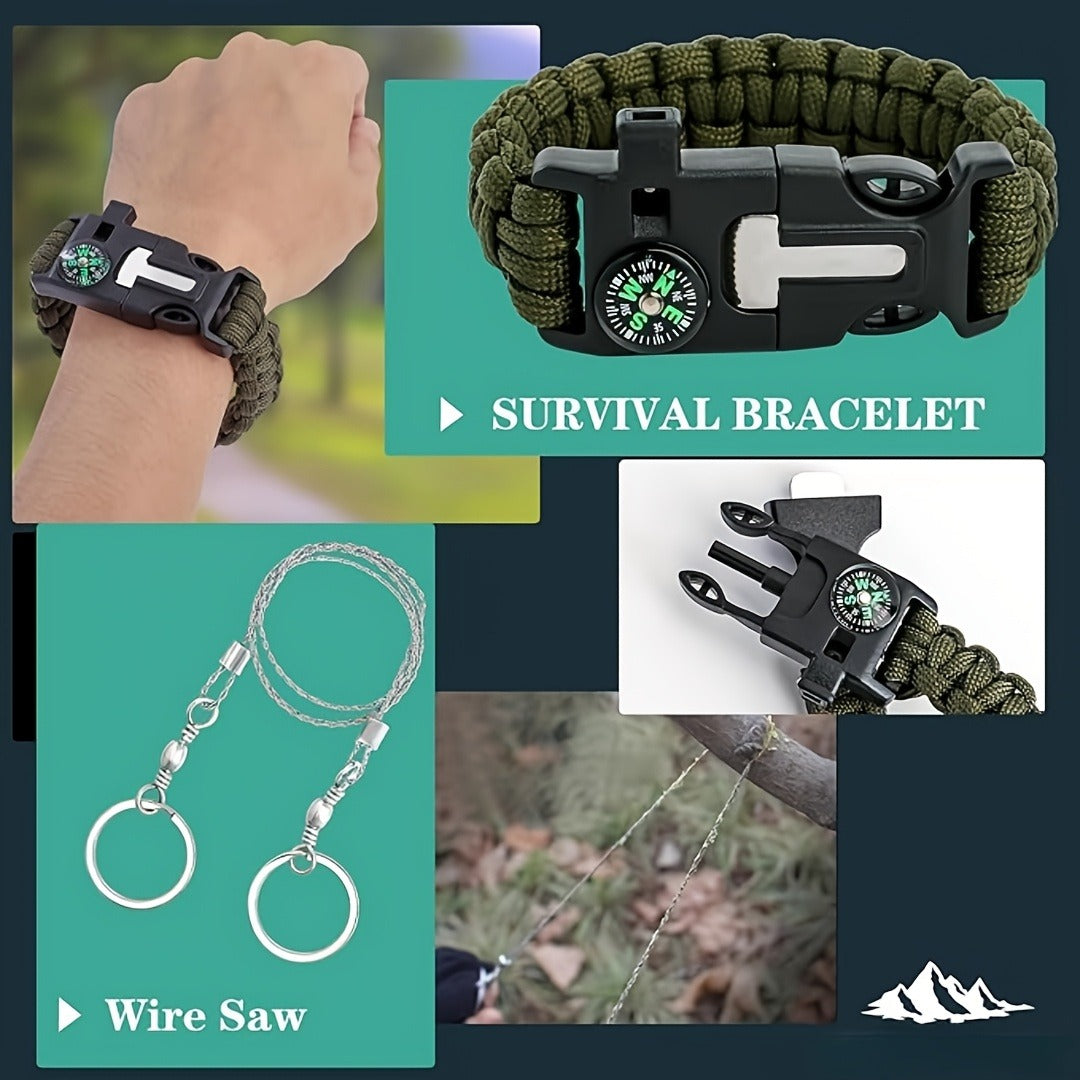 Survival Kit 37-in-1 Emergency Gear Set with Magnesium Fire Starter Flint Stone Safety Hammer Outdoor Survival Equipment for Camping Hiking Backpacking Emergency Preparedness Gift for Men Black