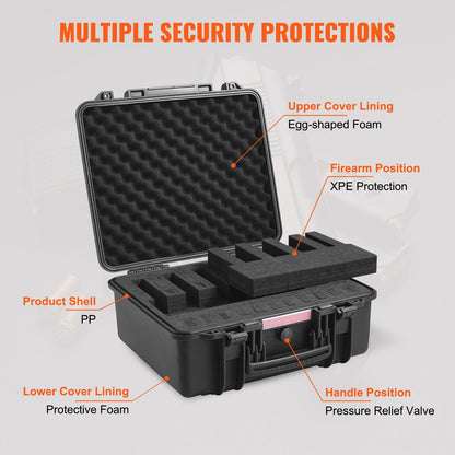 Hard Pistol Case IP67 Waterproof – TSA Approved Lockable Handgun Case with XPE Pre-Cut Foam Lining, Pressure Release Valve & Dual Padlock Holes for Safe Firearm Transport & Storage