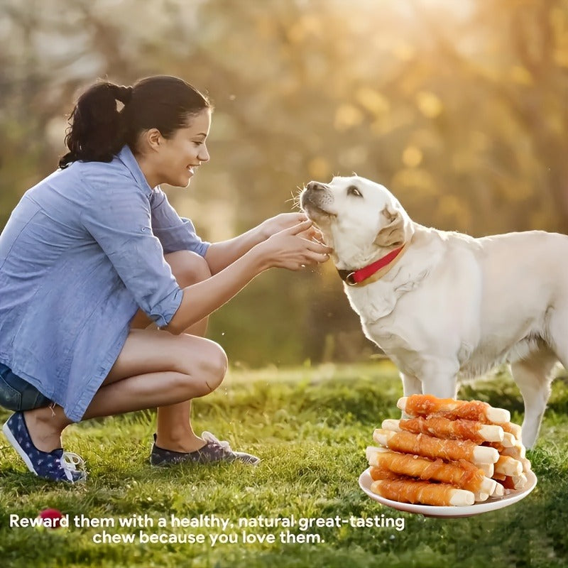 Calcium Stick Dog Treats – Chicken Wrapped Milk Calcium Sticks, High Protein Easily Digestible Training Rewards for Small Medium Large Dogs, Healthy Dental Chews with Real Chicken & Milk, 200g & 400g