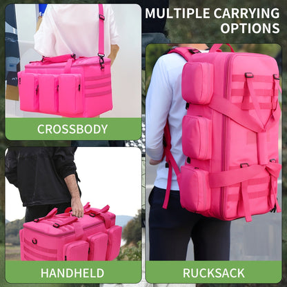 Convertible Travel Duffel Bag 3-in-1 Rose Red 50L – Weekender Backpack & Gym Bag for Men & Women, Sports, Camping & Daily Use, Large Capacity Carry-On with Multiple Carry Modes