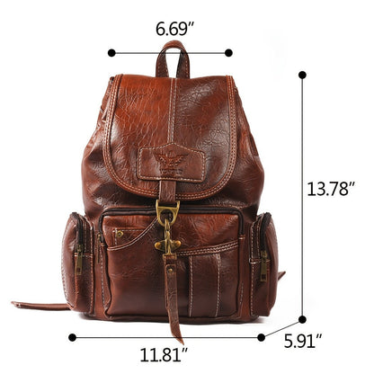 Vintage PU Leather Backpack Shoulder Satchel Multi-Carry Water Resistant Geometric Pattern Zipper Adjustable Strap for Men Women School Travel