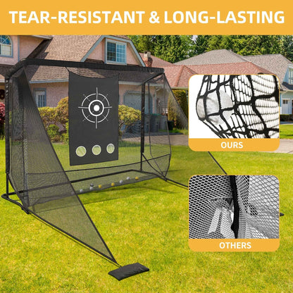 Golf Hitting Net 10x7ft Steel Frame | Golf Driving Net with Side Nets & Simulator Cloth for Backyard Indoor & Outdoor Swing Practice